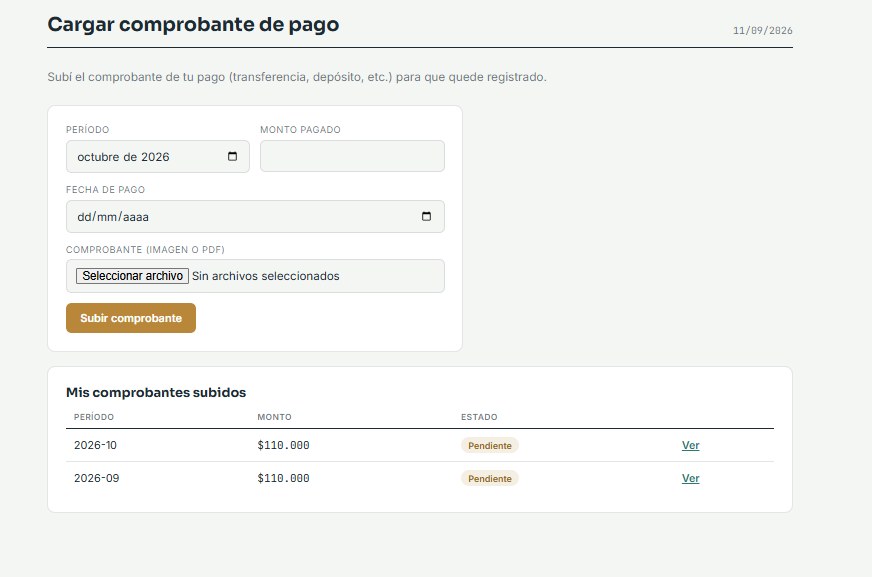 Carga de comprobantes, con el estado de cada uno.
